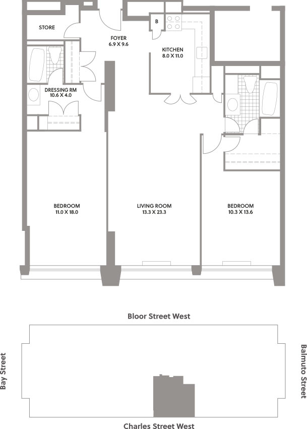2 Bedrooms: 1,157 SQ FT floor plan. 