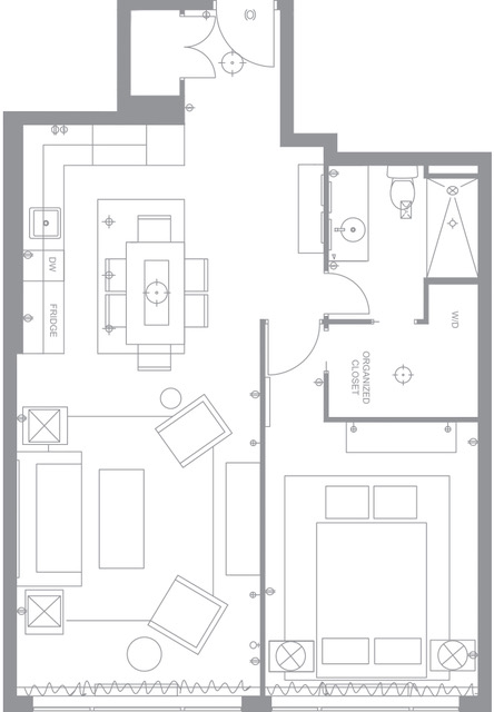 1 Bedroom: 692-722 SQ FT floor plan. 
